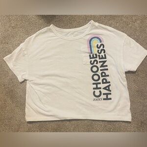 Justice White Tee with Rainbow and 'Choose Happiness' Print